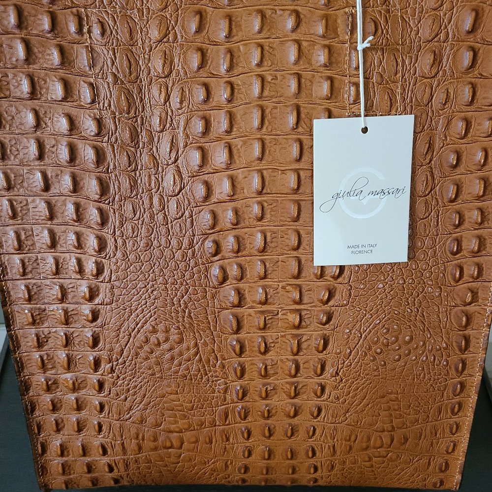 Giulia Massari Embossed Leather Top Handle Tote - Picture 3 of 10